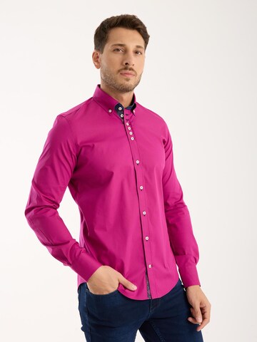 Slim fit Camicia 'Donatello Iconic Poplin Stretch Man Shirt Red' di 7Camicie in lilla