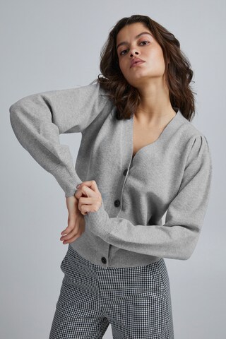ICHI Knit Cardigan 'Kate' in Grey: front