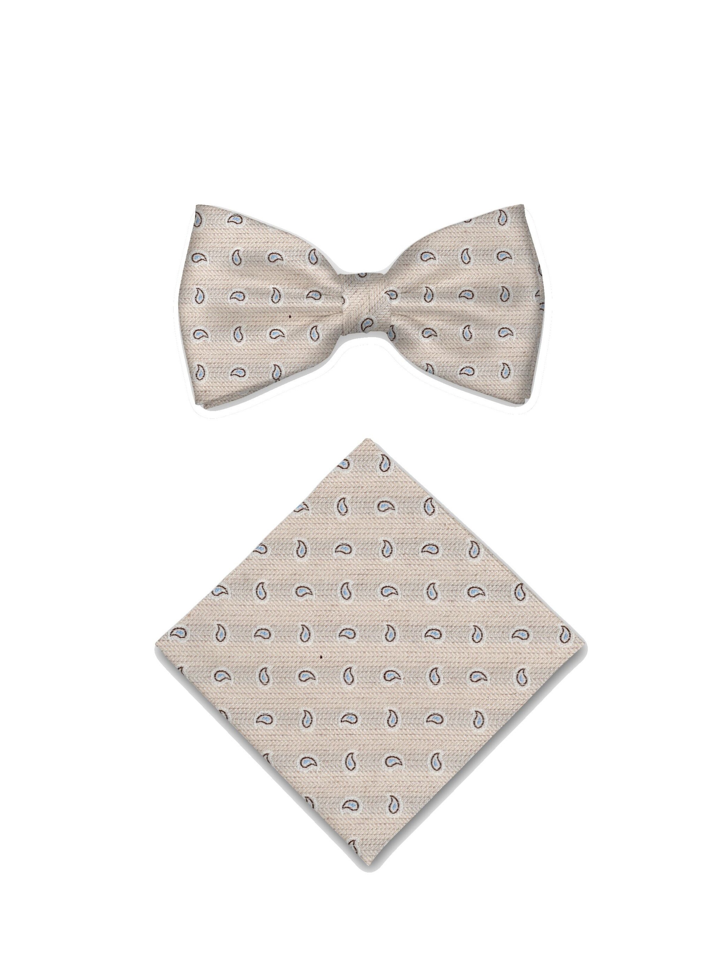 Real Guys Set Fliege mit Einstecktuch in Beige: Vorderseite