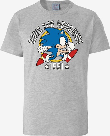 LOGOSHIRT Shirt 'Sonic The Hedgehog - 1991' in Grijs: voorkant
