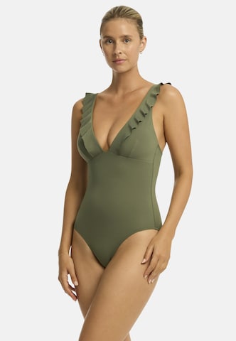 SEA LEVEL Triangel Badeanzug 'Frill Essentials' in Grün
