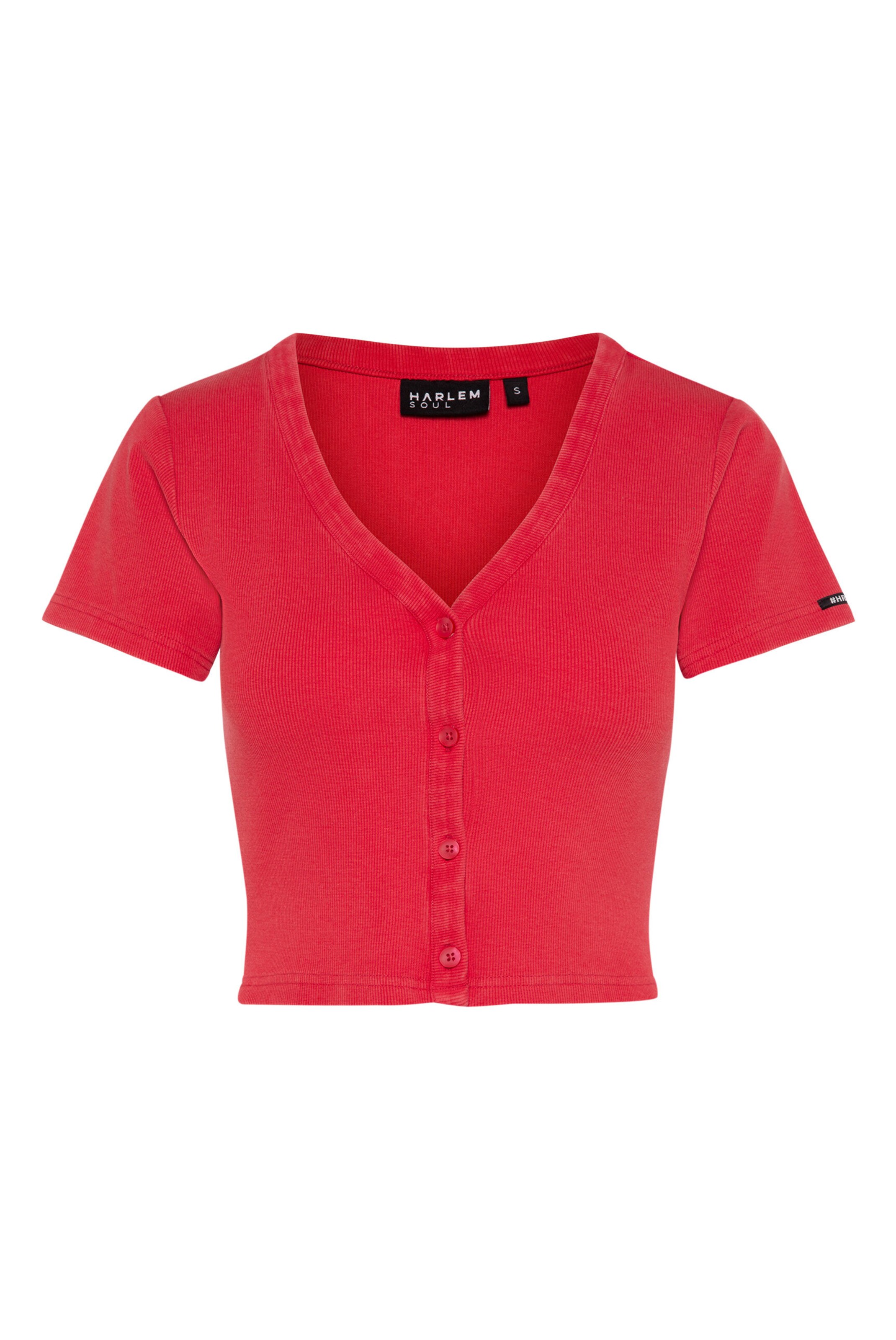 Harlem Soul CLE-O Cropped Rib Cardigan in Rot: Vorderseite