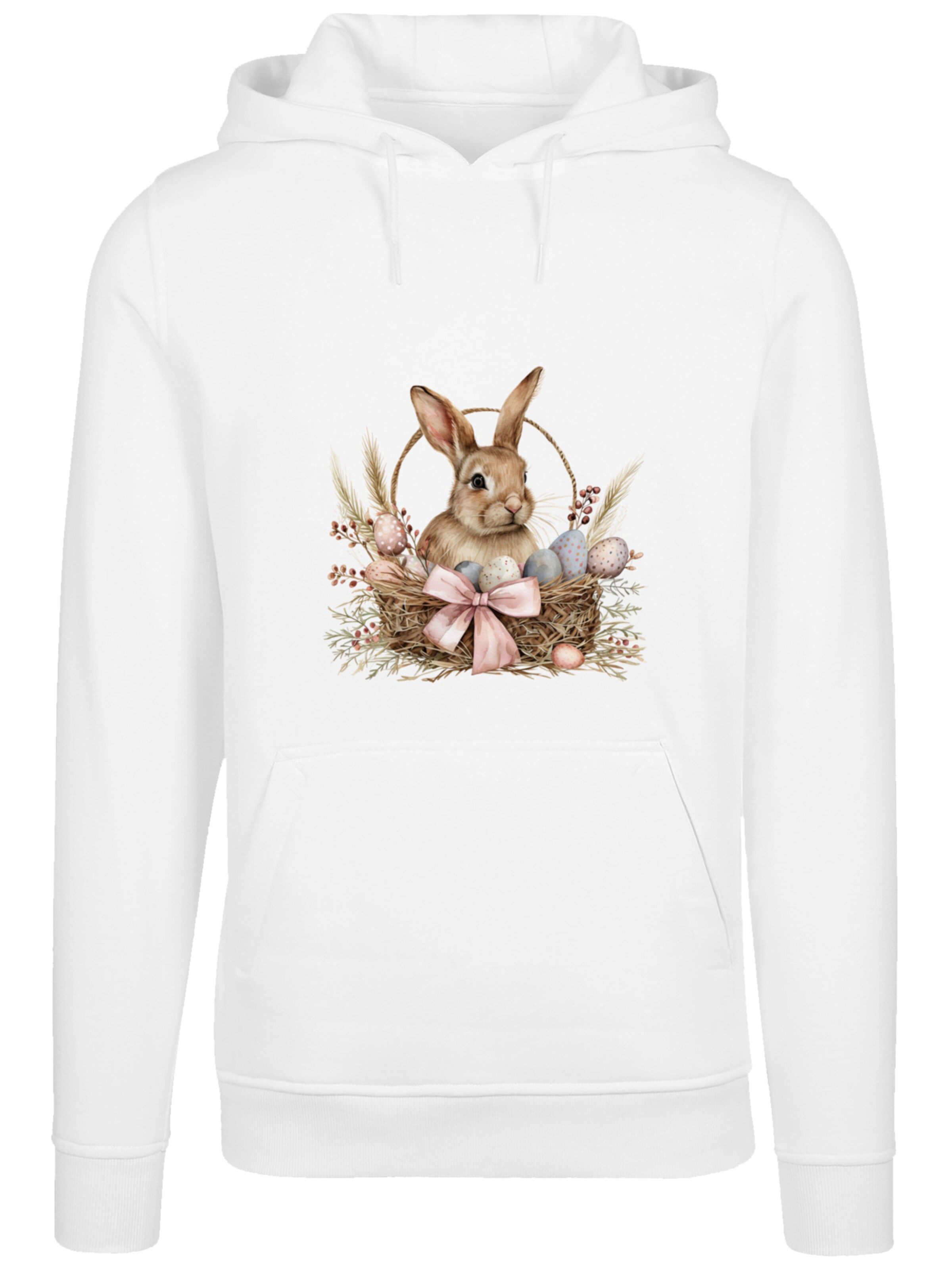 F4NT4STIC Sweatshirt 'Osterhasen Korb Dekor' in Weiß: Vorderseite