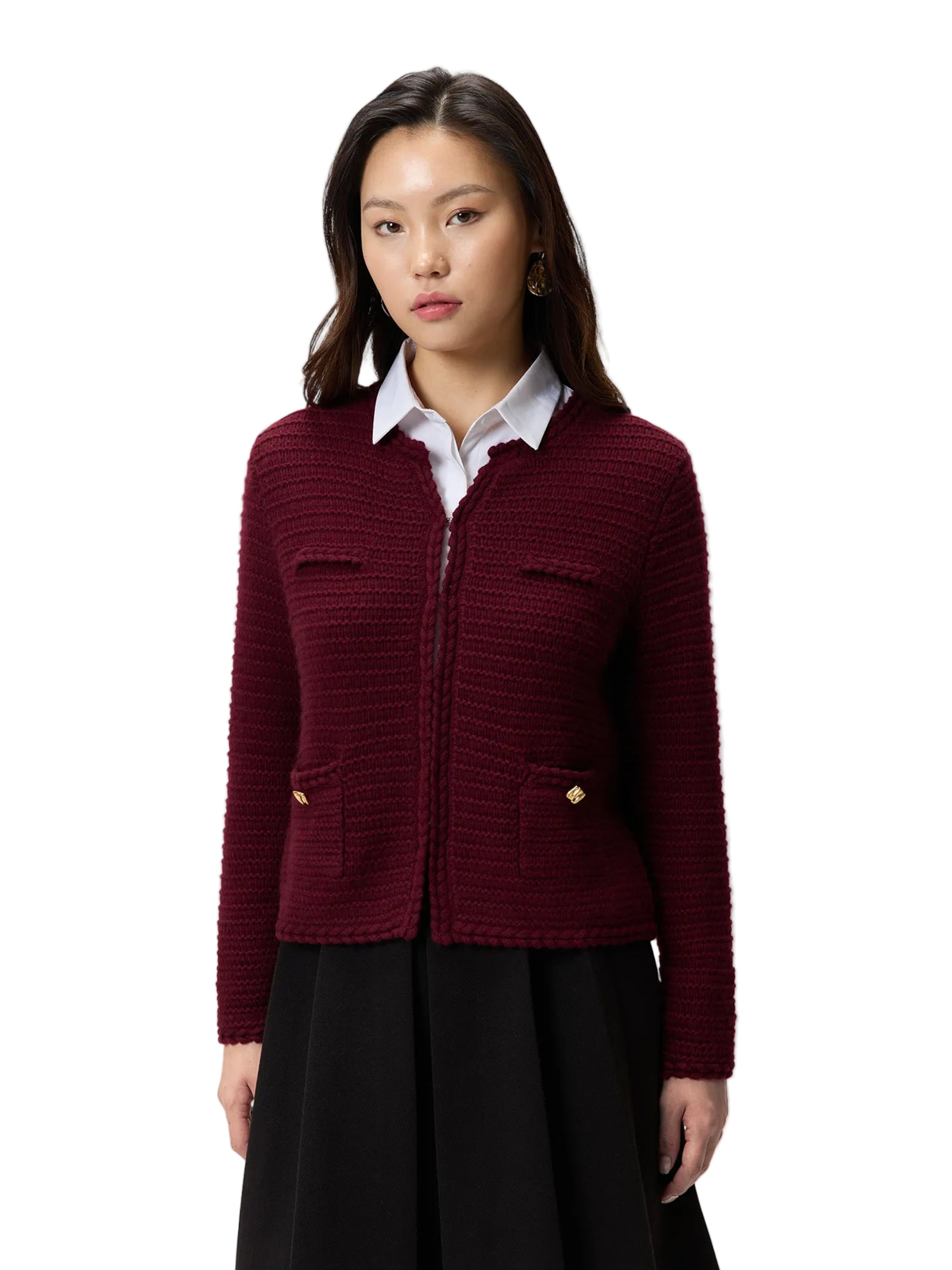 GOBI Cashmere Knit Cardigan 'Textured Knit Cashmere Jacket-Style Cardigan' in Bordeaux, Item view