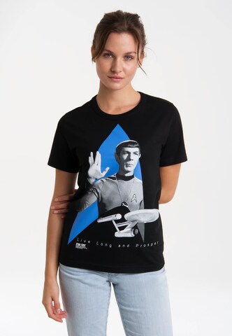 LOGOSHIRT Shirt 'Star Trek - Spock' in Black: front