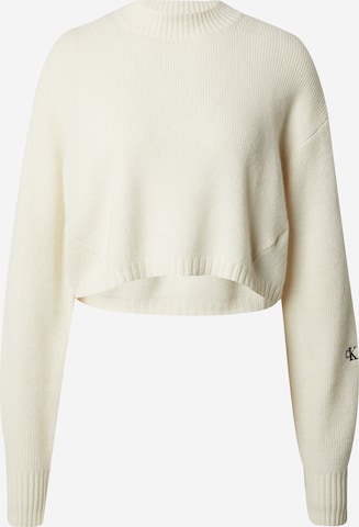 Calvin Klein Jeans Пуловер в бяло: отпред