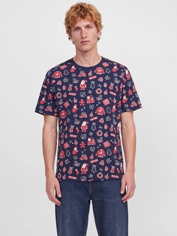 JACK & JONES Tričko 'JJBELL XMAS' – modrá: přední strana
