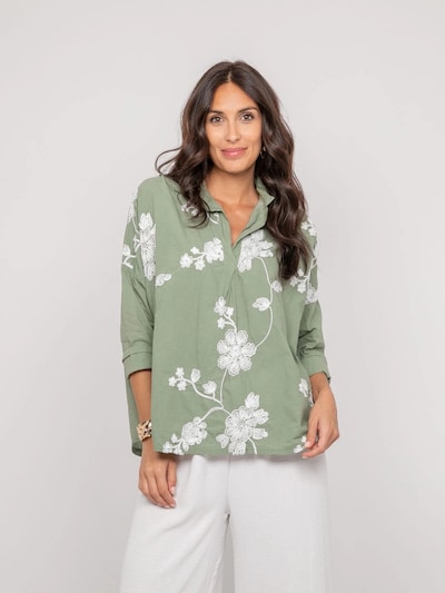 Camicia da donna 'Blouse manches longues broderie OPEYA' in S-M Dona Lisa di colore abete, Visualizzazione prodotti