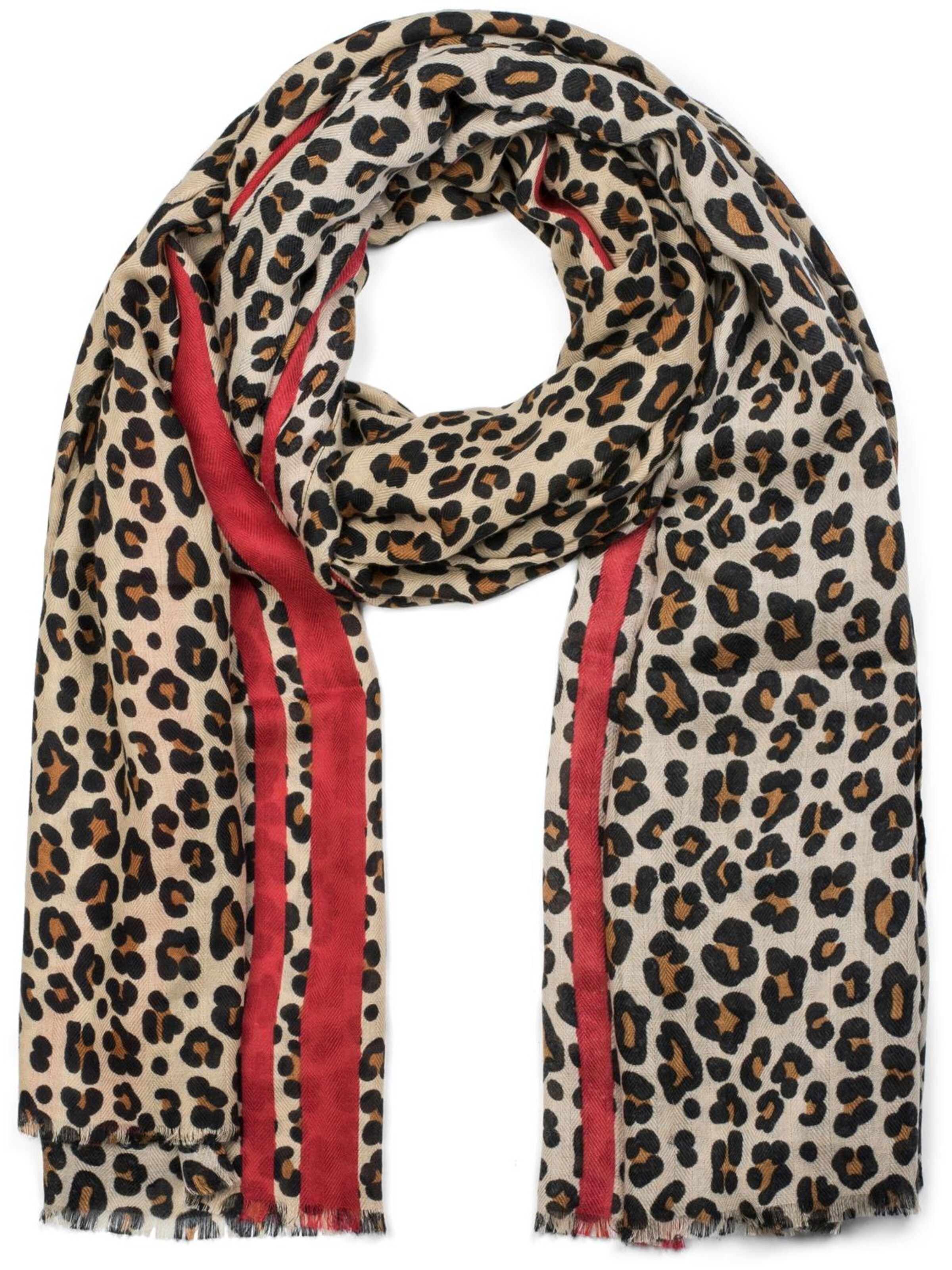styleBREAKER Schal 'Weicher Schal mit Leoparden Print und Streifen'‌‌‌‌‌‌‌‌‌‌ in Rot: Vorderseite