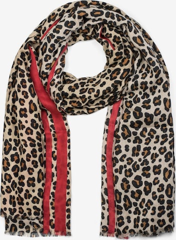 styleBREAKER Schal 'Weicher Schal mit Leoparden Print und Streifen' in Rot: Vorderseite