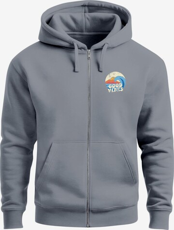 Neverless Zip-Up Hoodie 'Good Vibes' in Grey: front