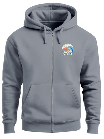 Neverless Zip-Up Hoodie 'Good Vibes' in Grey: front