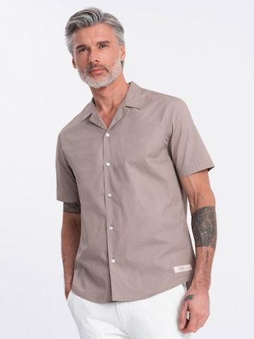 Ombre Comfort fit Overhemd 'OM-SHSS-0168' in Beige: voorkant