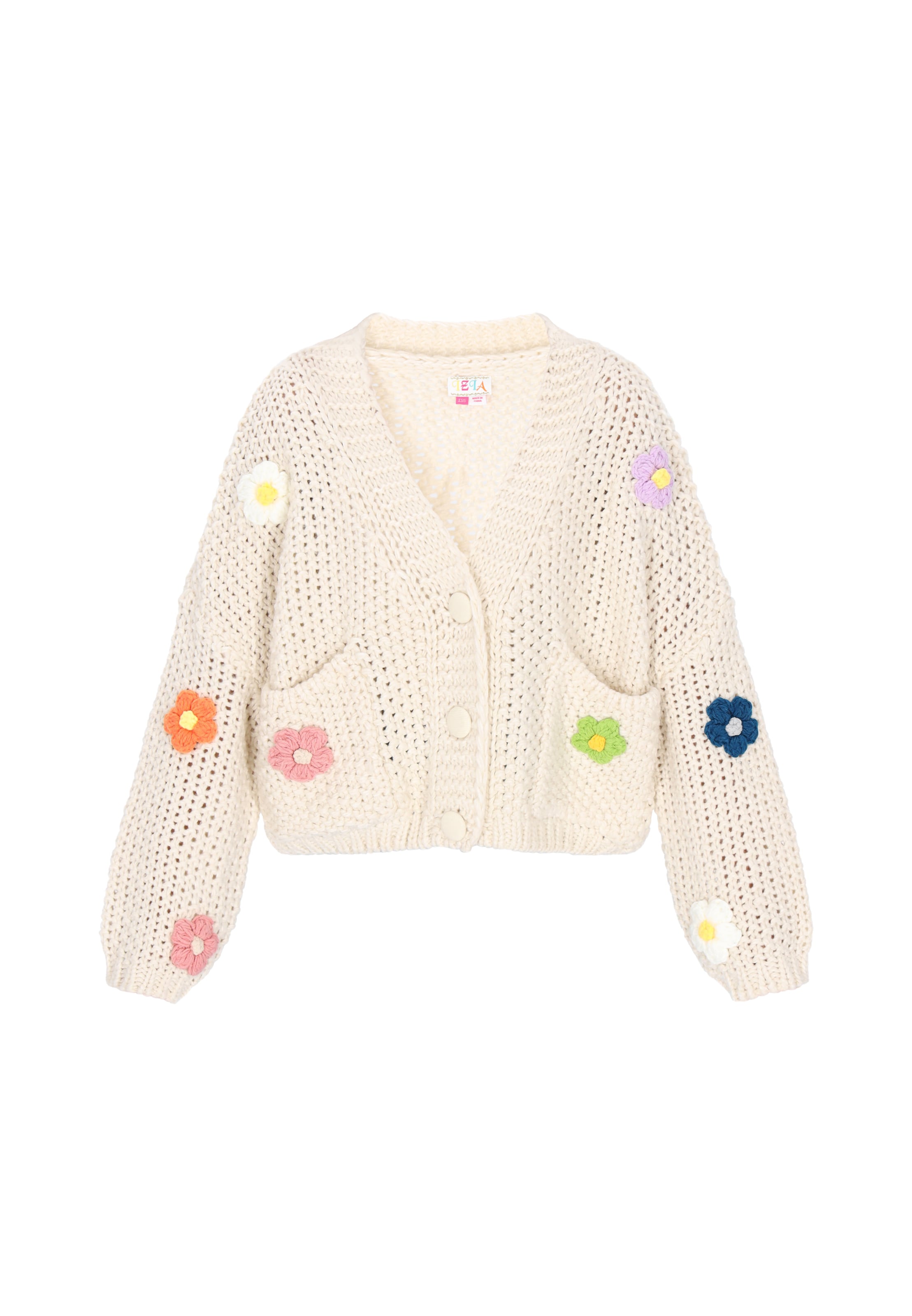 Geacă tricotată IZIA pe verde măr / mov lavandă / roz pal / alb murdar, Vizualizare produs