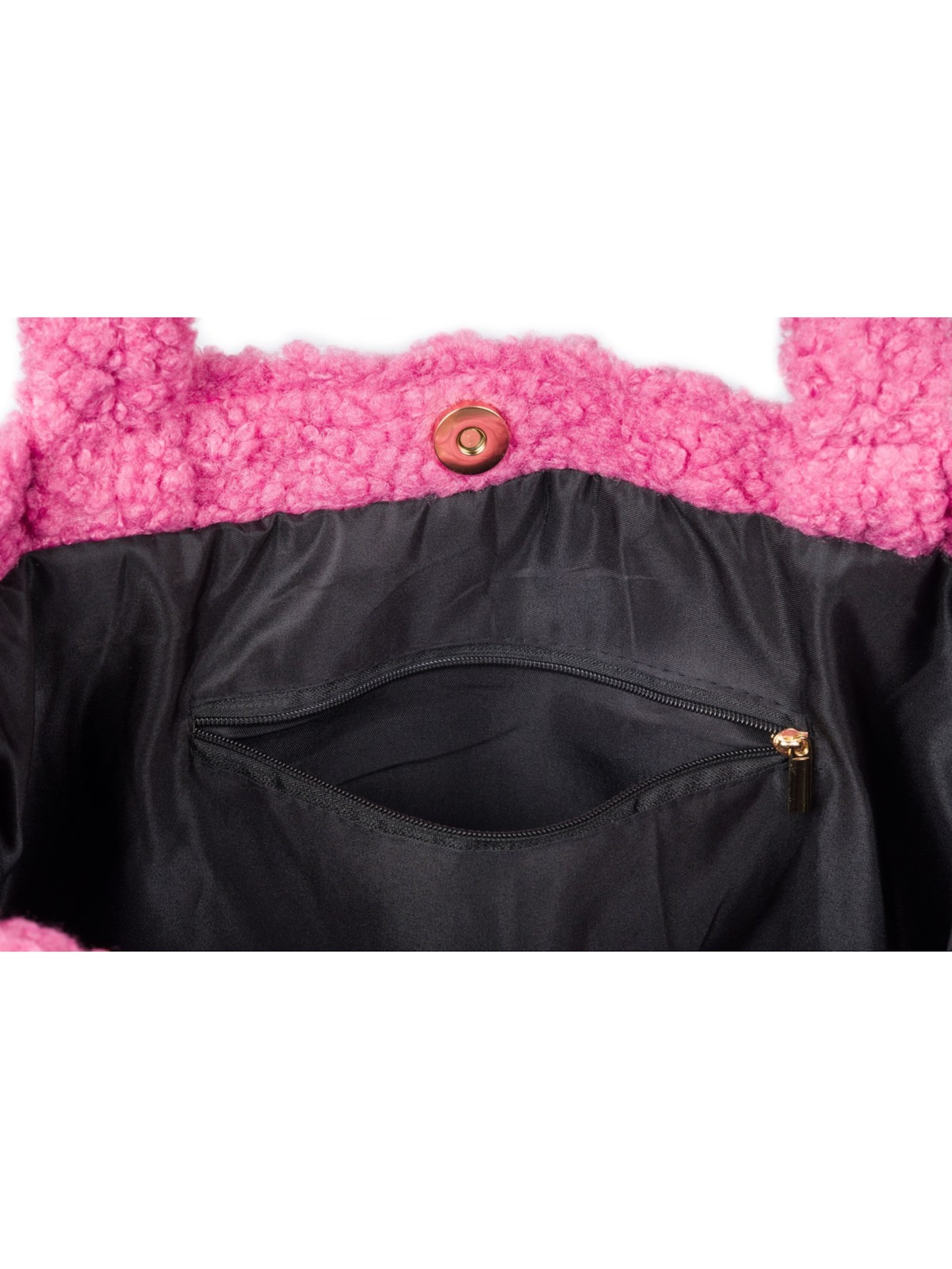 styleBREAKER Shoulder Bag 'Teddyfell Beuteltasche' in Pink
