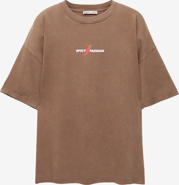 Pull&Bear Oversized paita 'SPICY' värissä ruskea: etupuoli