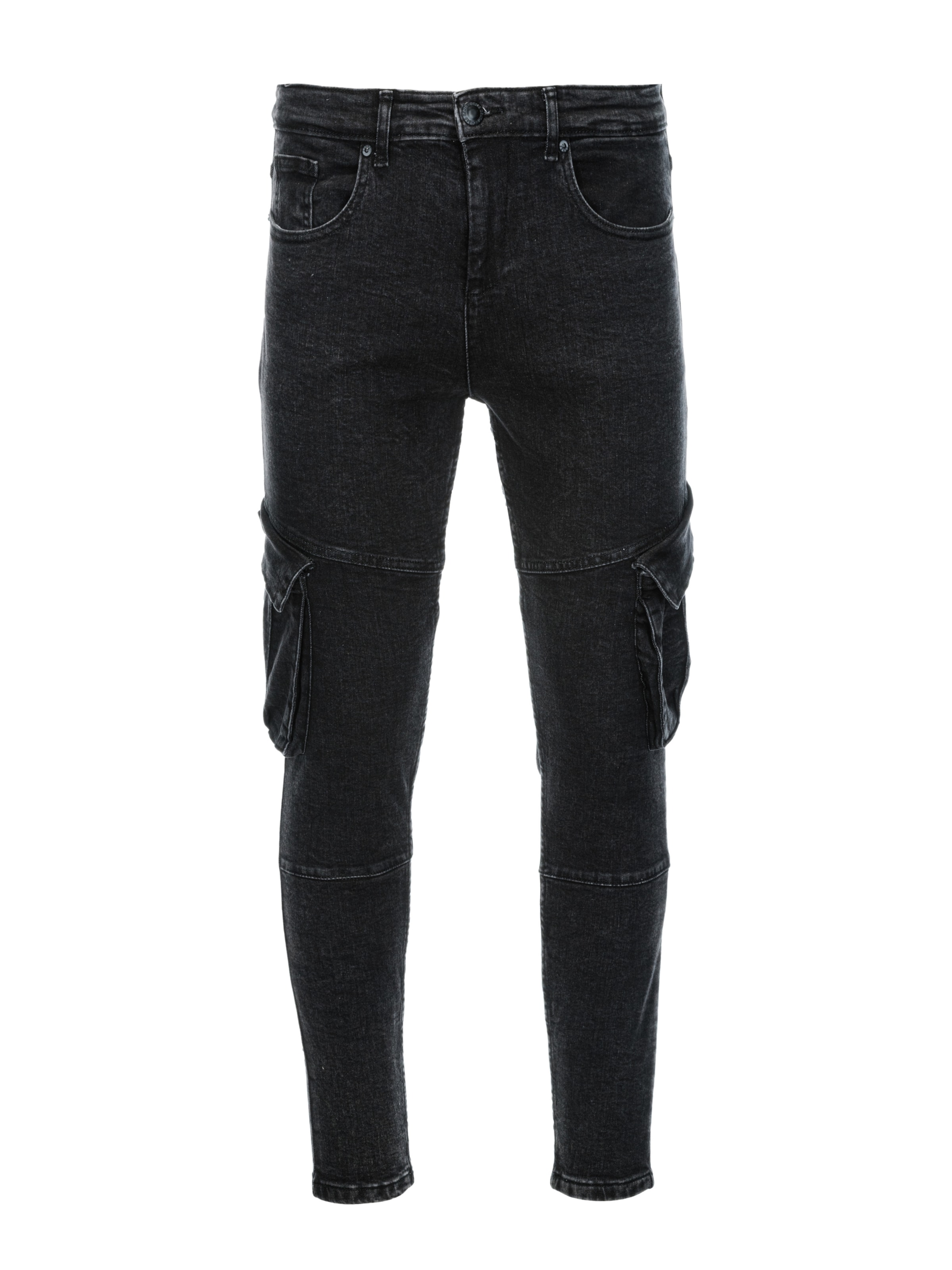 Coupe slim Jeans cargo 'P1079' Ombre en noir : devant