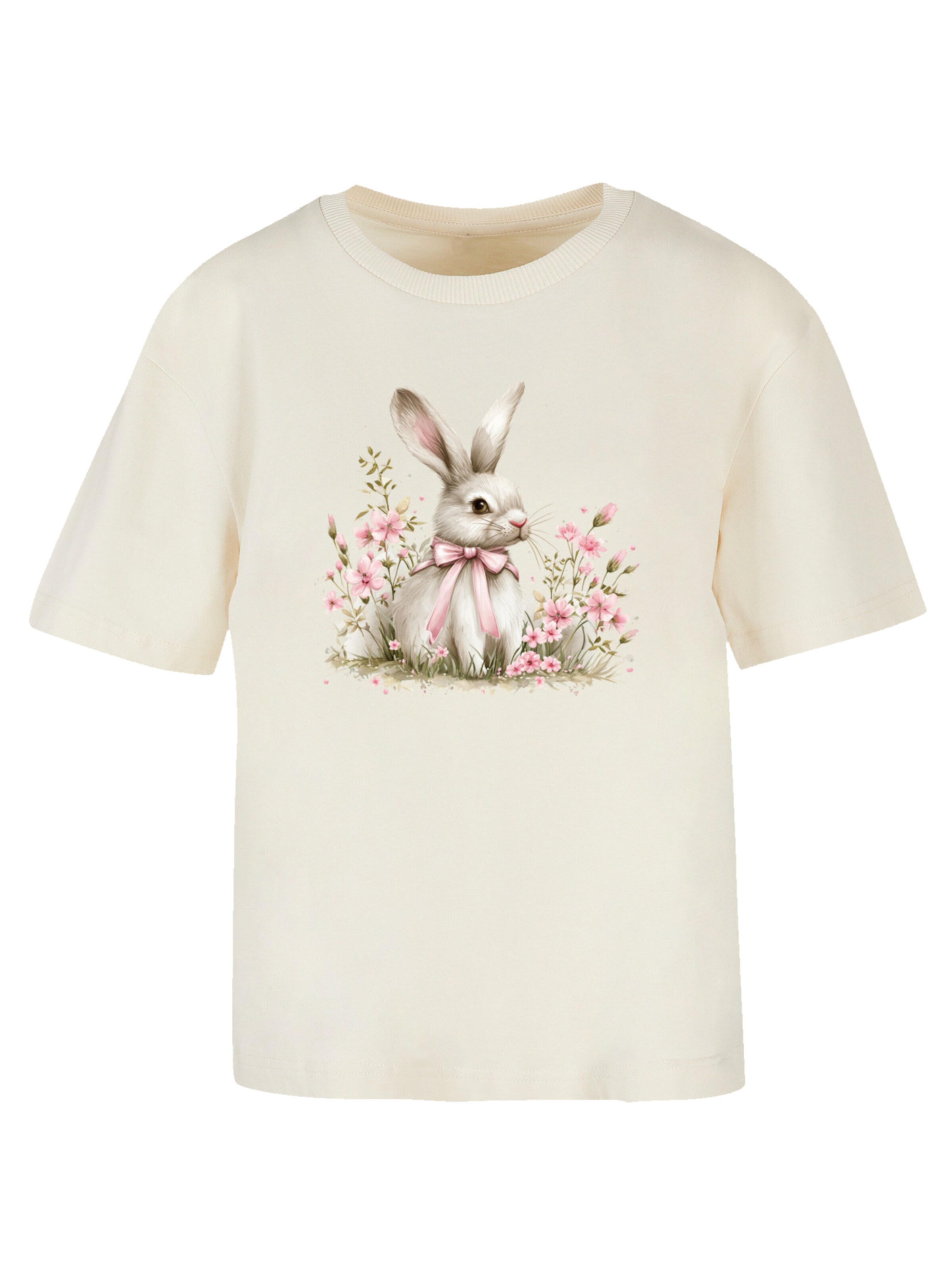 F4NT4STIC Shirt 'Niedlicher Osterhase Mit Blumen' in Beige: voorkant