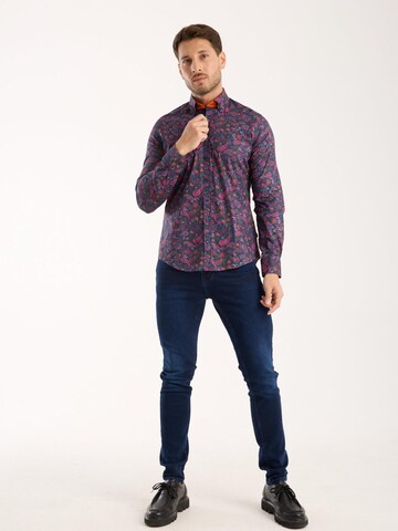 Slim fit Camicia business 'Donatello Iconic Poplin Stretch Man Shirt Blue Pink' di 7Camicie in blu