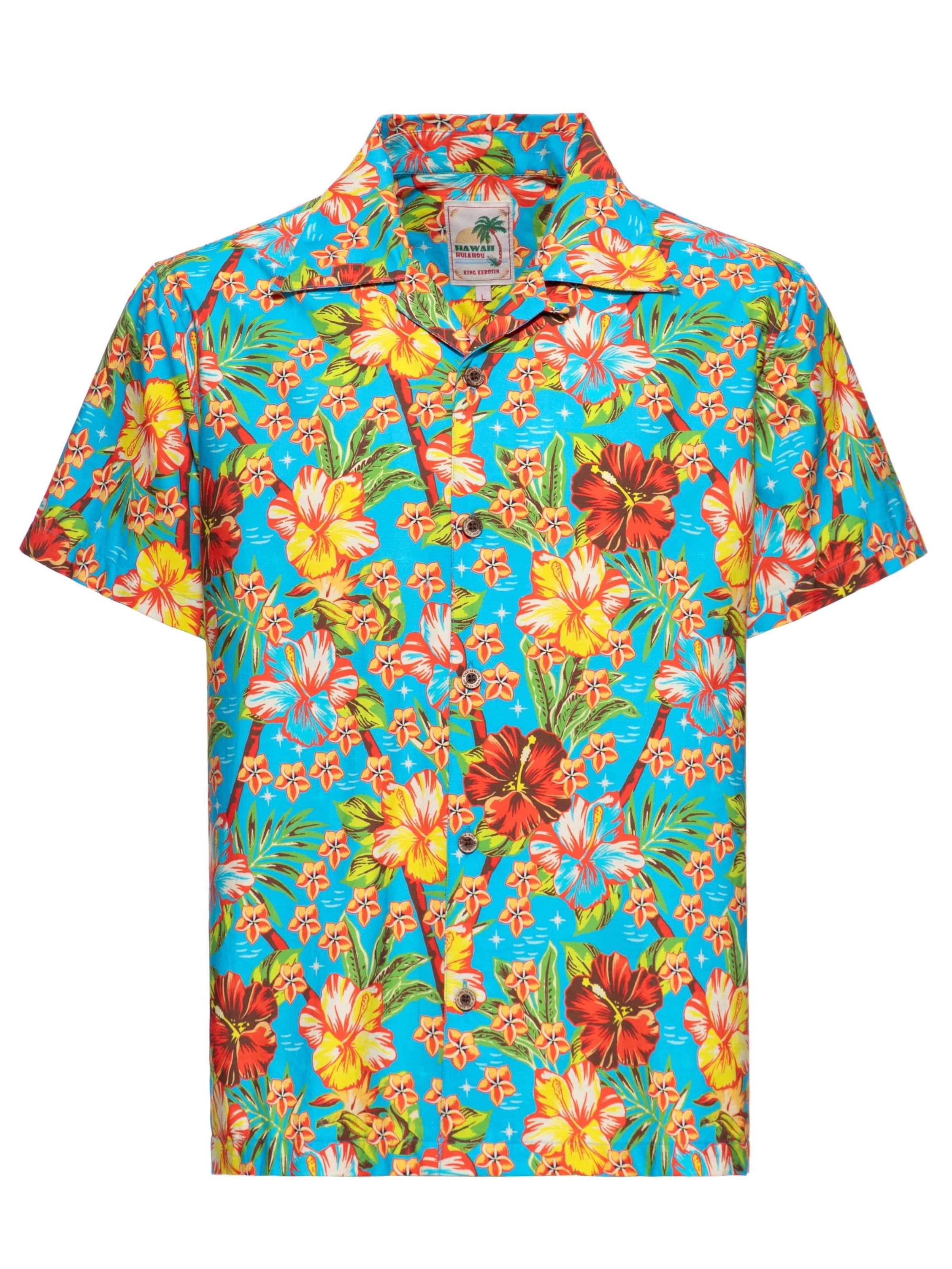 King Kerosin Regular fit Button Up Shirt 'Hula Girl' in Blue: front