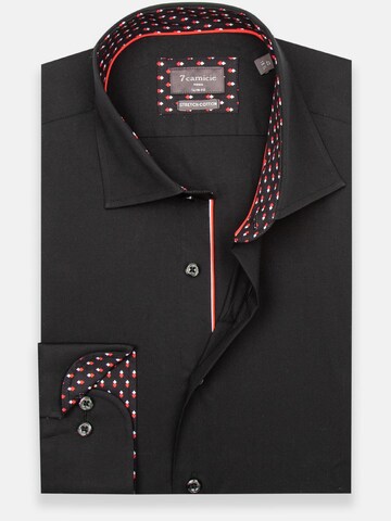 7Camicie - Ajuste estrecho Camisa de negocios 'Firenze Sport Poplin Stretch Man Shirt White' en negro