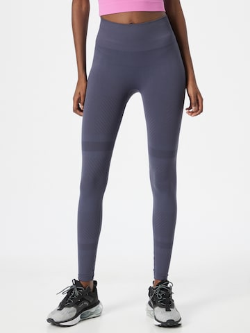 Casall Skinny Workout Pants in Blue: front