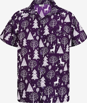 Camicia 'Christmas Reindeer' di King Kameha in lilla: frontale