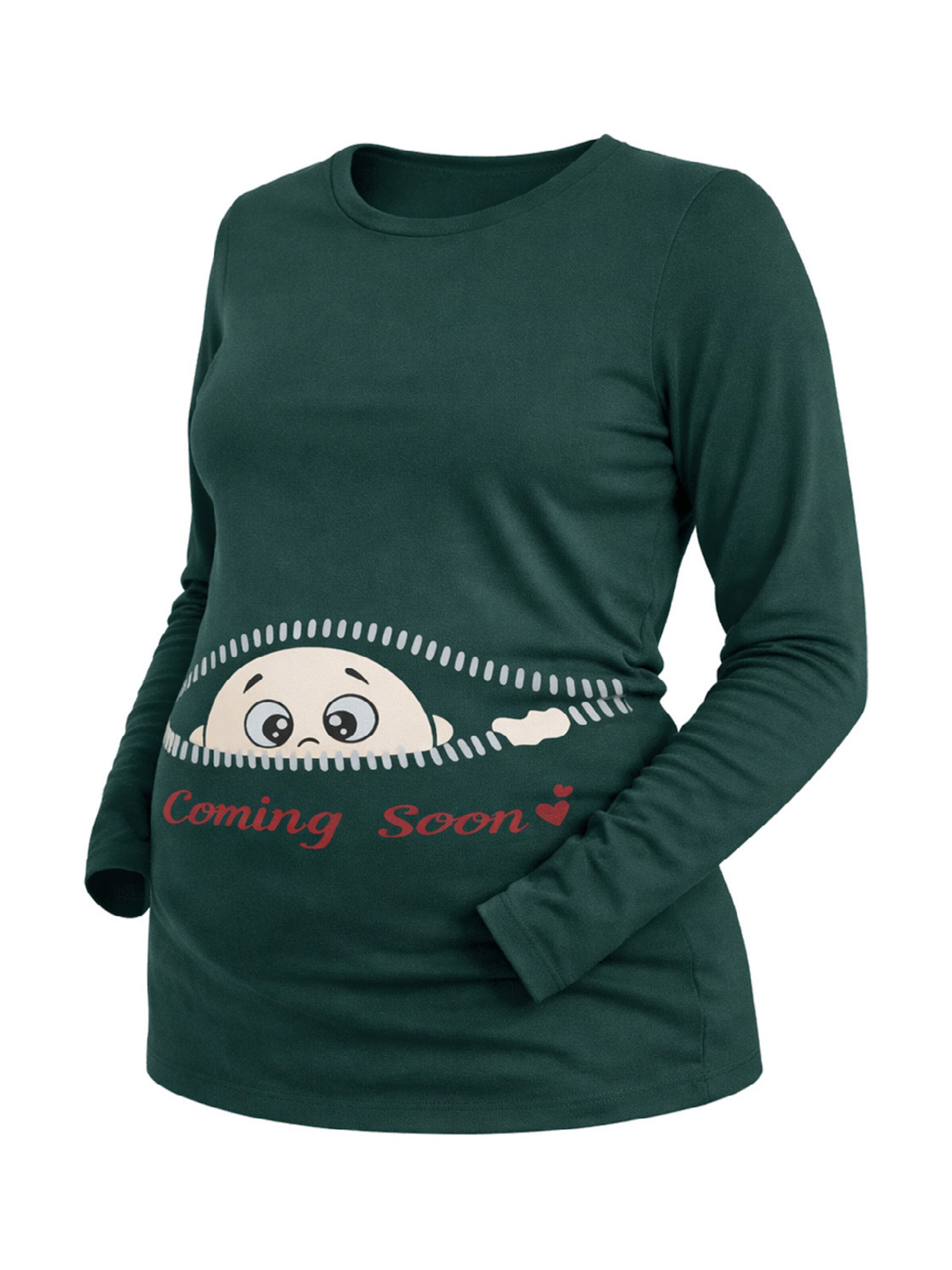 M.M.C. Shirt 'Coming Soon Umstandslangarmshirt'‌‌‌ in Grün: Vorderseite