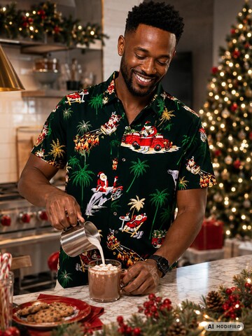 King Kameha Regular fit Overhemd 'Christmas Dolphin Santa' in Groen
