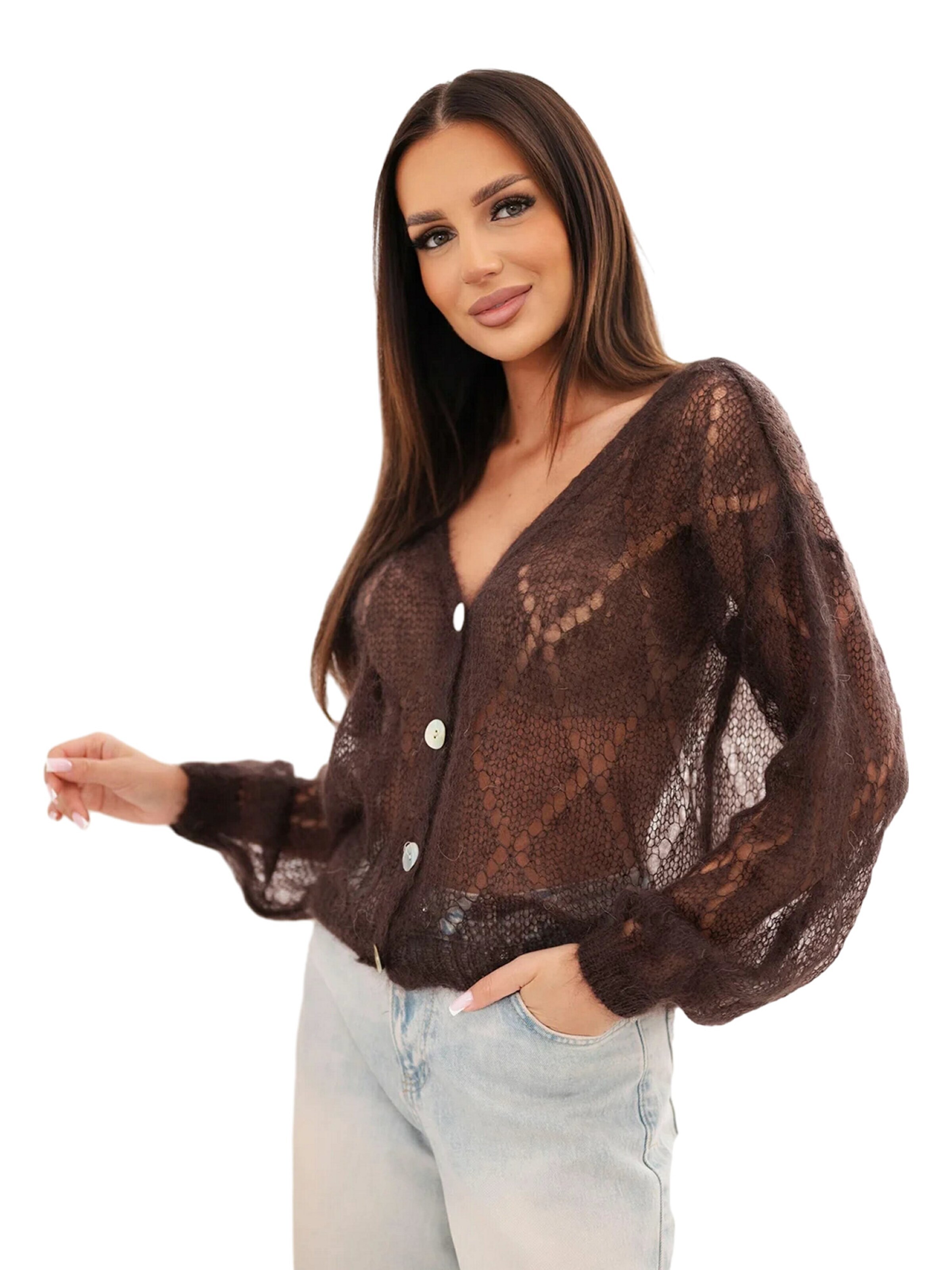 Lumera Kardigan 'Ciliegia' – hnědá: přední strana