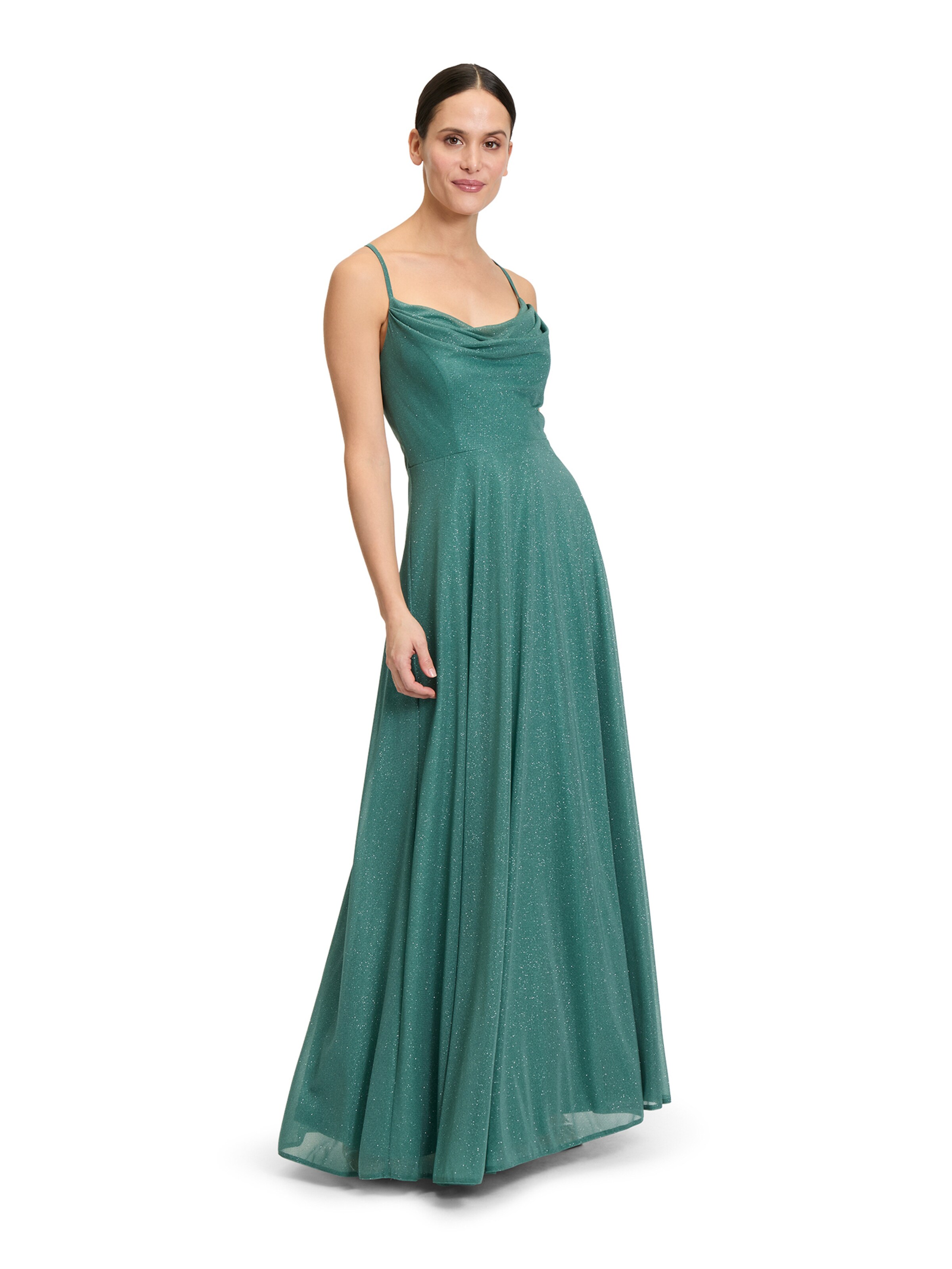 Vera Mont Abendkleid mit Wasserfallausschnitt in Grün: Vorderseite