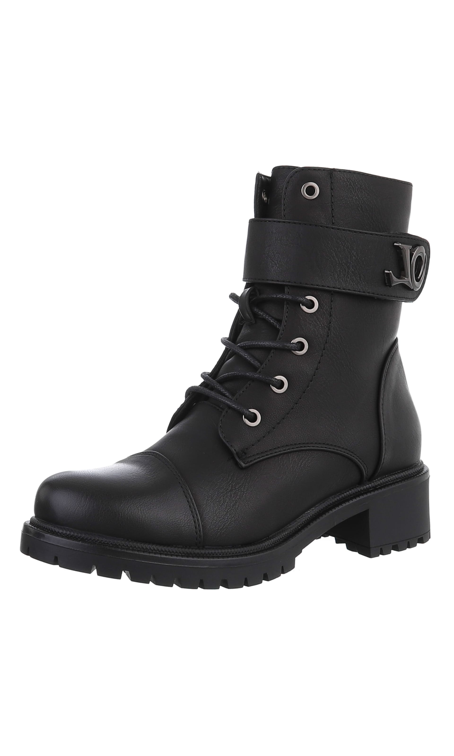 Ital-Design Schnürstiefelette in Schwarz: Vorderseite