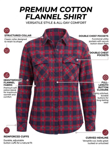Radwa Blouse 'Women's Soft Warm Flannel Shirt' in Blue