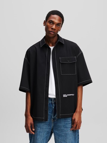 KARL LAGERFELD JEANS Comfort fit Button Up Shirt in Black: front