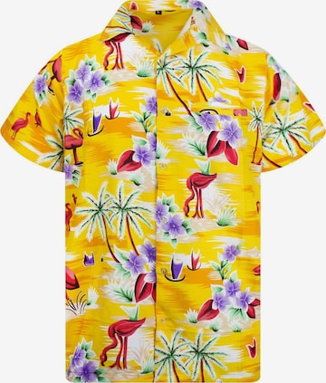 King Kameha Shirt 'Flamingos' in Geel: voorkant