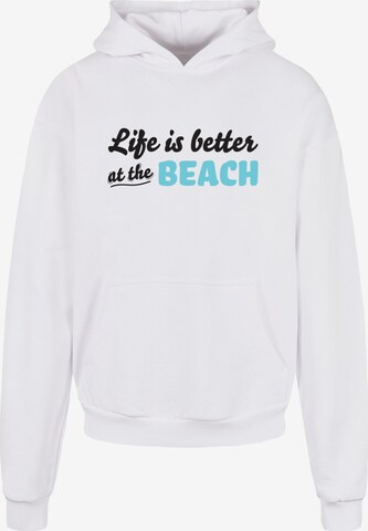 Sweat-shirt 'Summer - Life is better at the beach' Merchcode en blanc : devant