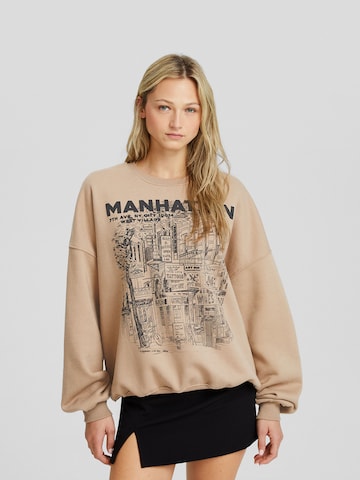 Sweat-shirt Bershka en beige : devant