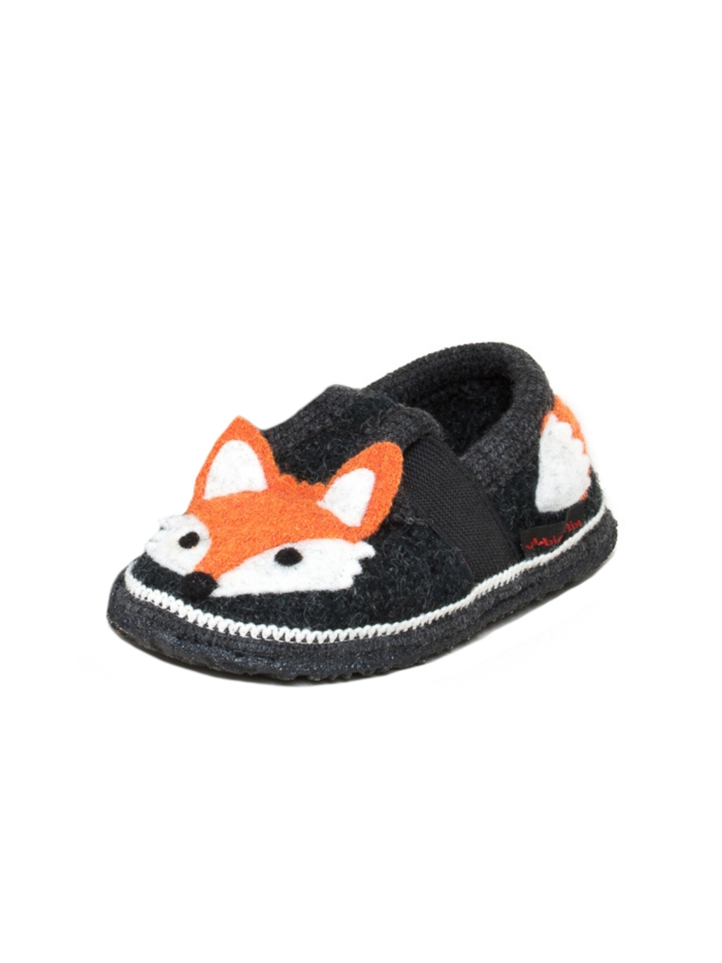 kitz-pichler Slippers 'Walkpantoffel Bobby Appl. Fuchs' in Black: front