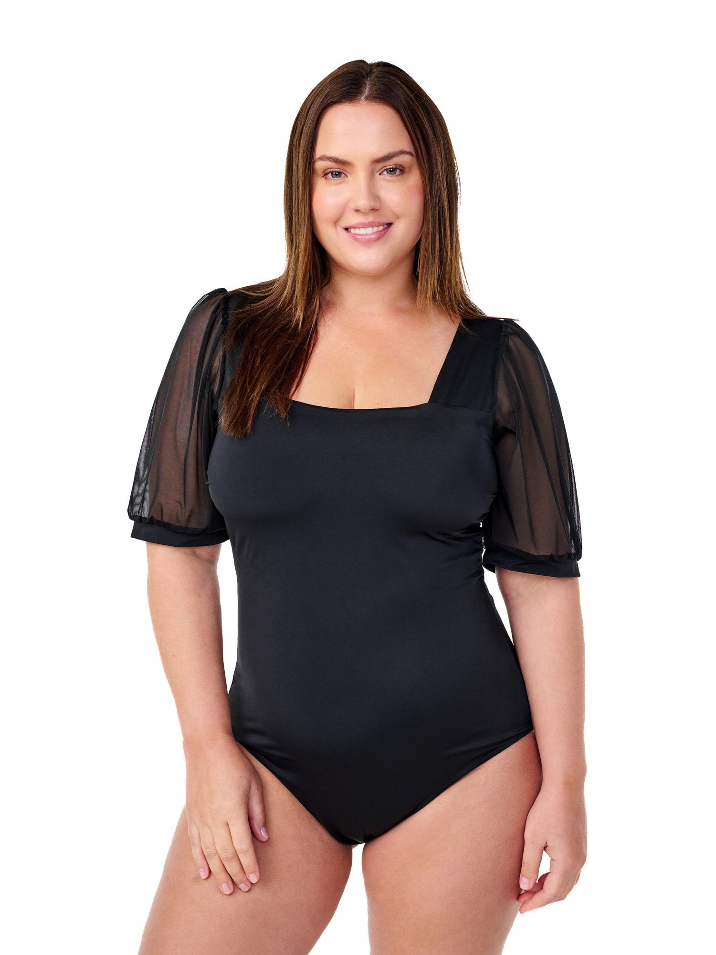 Swim by ZizziT-shirt Jednodijelni kupaći kostim 'SLEEVE' - crna boja: prednji dio