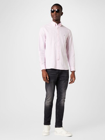 TOMMY HILFIGER Slim fit Button Up Shirt 'Dobby' in Pink
