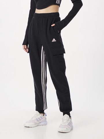 ADIDAS SPORTSWEAR Tapered Workout Pants 'Dance 3-Stripes High-Waisted Tapered ' in Black: front