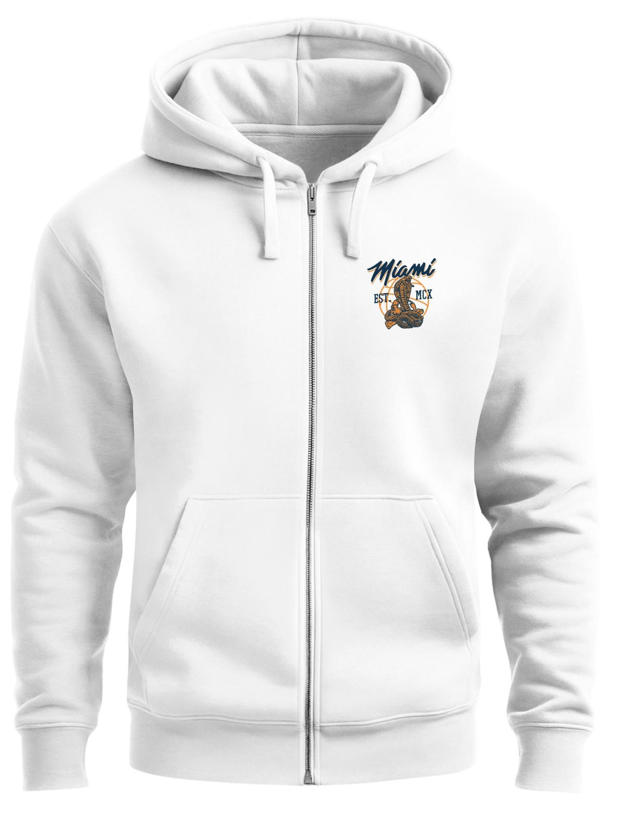 Neverless Zip-Up Hoodie 'Miami Snake' in White: front