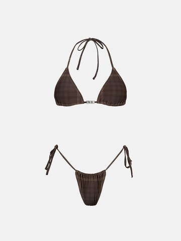 ENRAGE Triangle Swimsuit 'TARTAN' in Brown: front