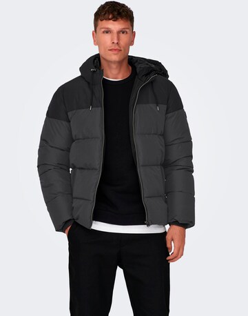 Only & Sons Winter Jacket in Grey: front