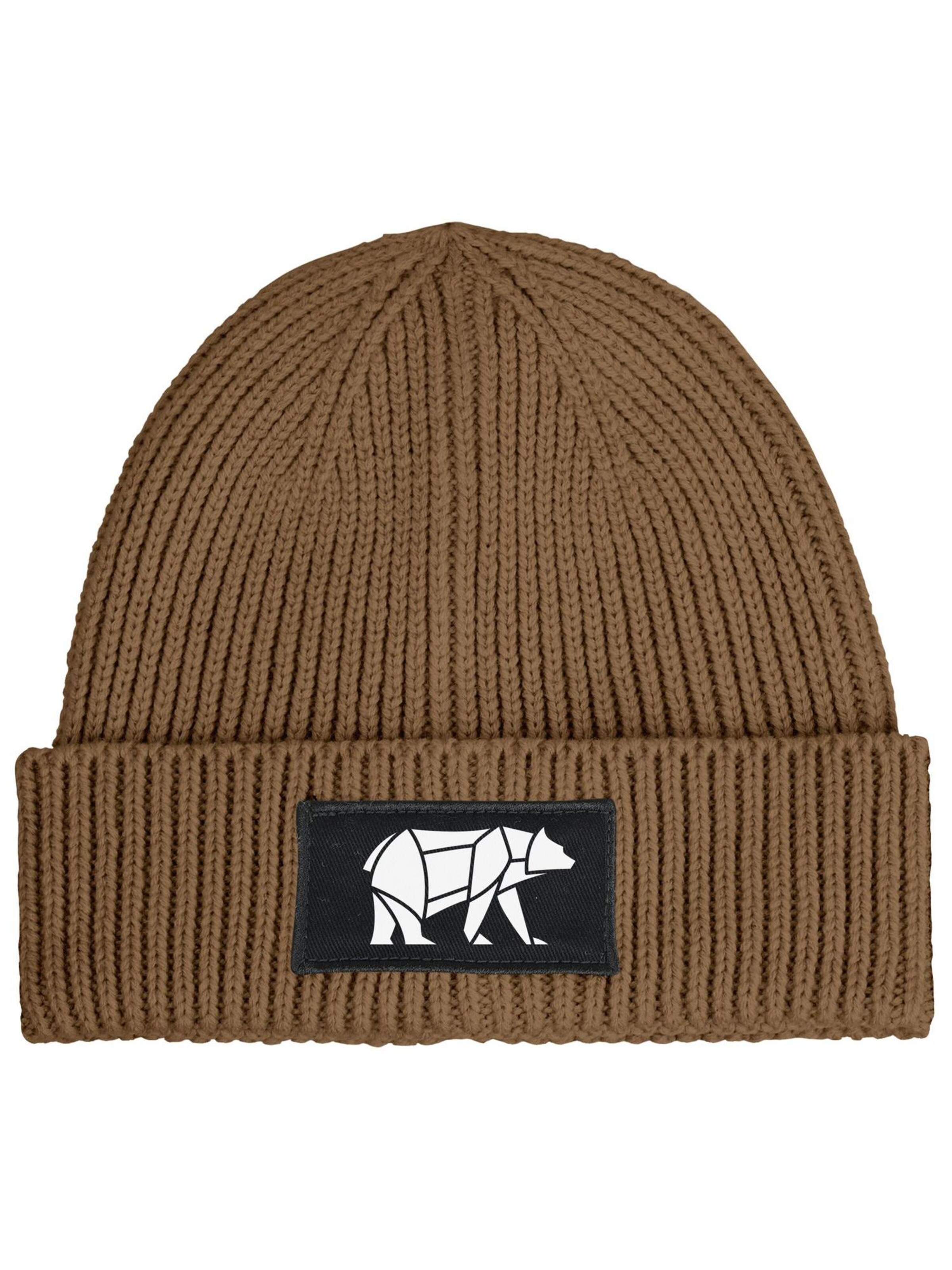 Neverless Beanie 'Bär Lineart Polygon' in Brown: front