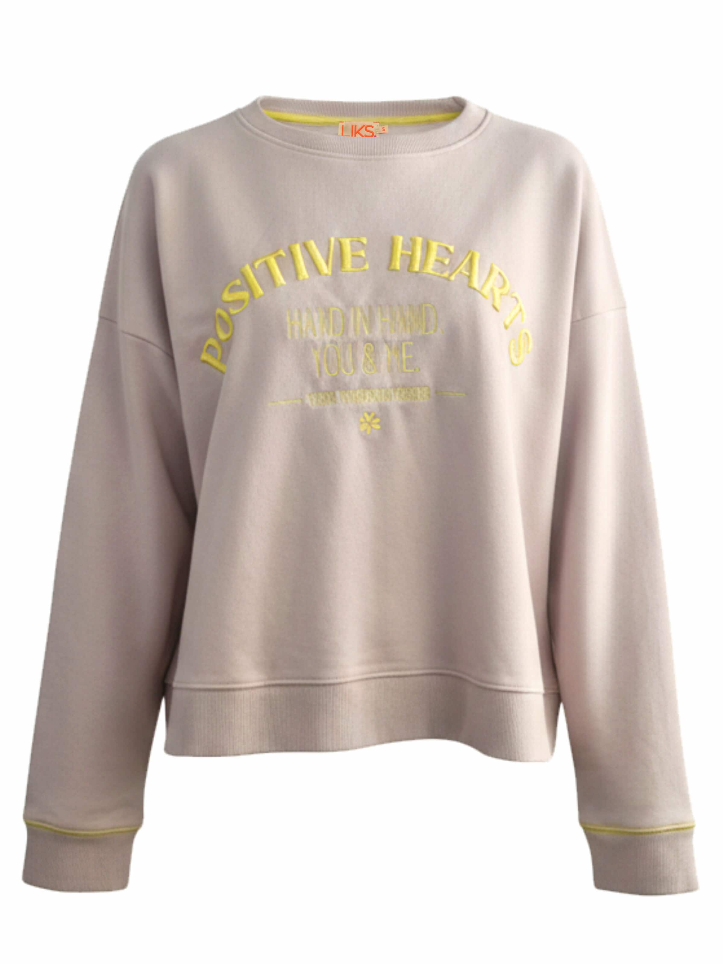 LIKS. Munich Sweatshirt 'Sweatpullover mit Stickerei Positiv Hearts - SelinaC' i beige: framsida