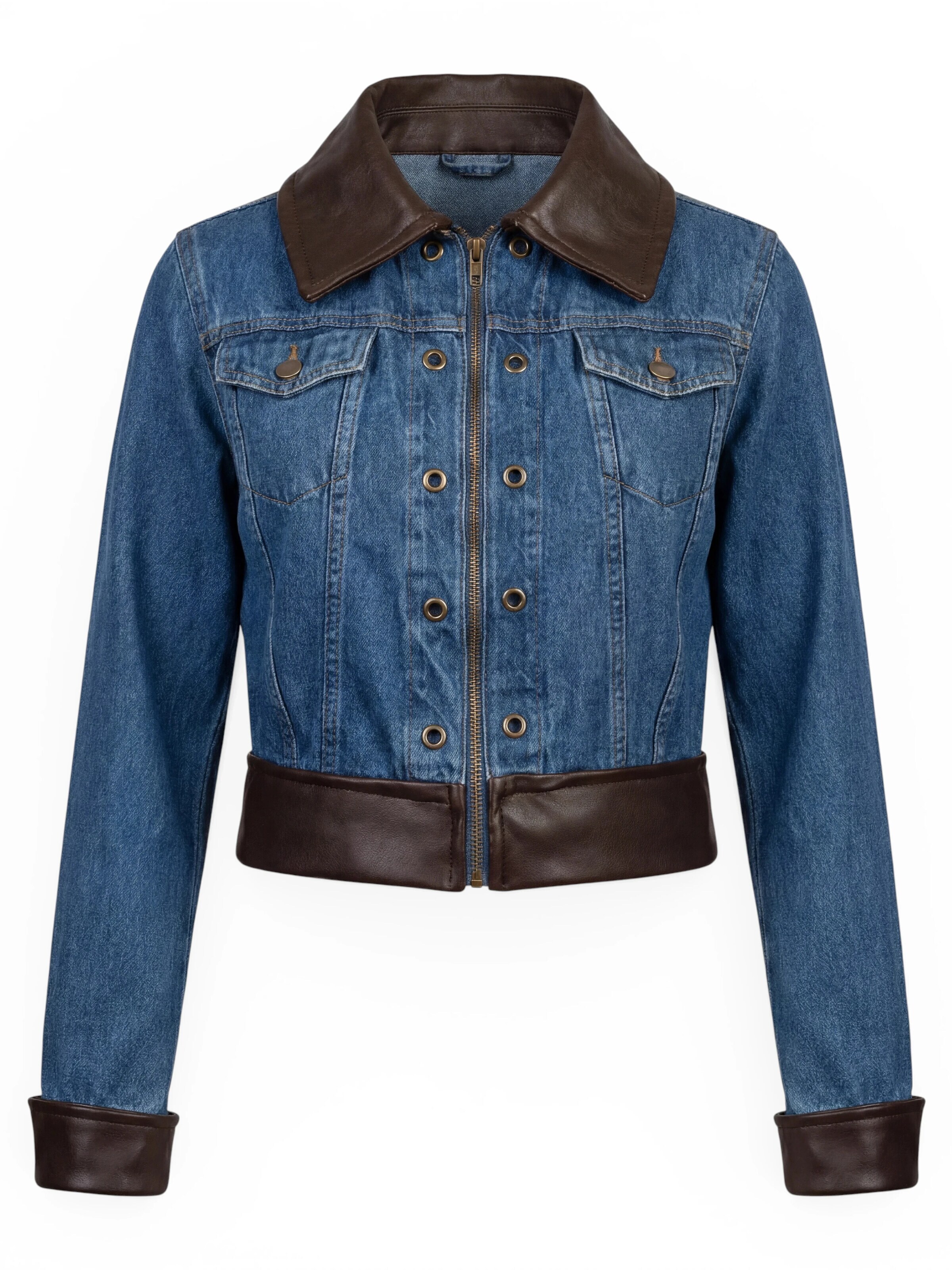 Fenice Übergangsjacke 'Denim Leather signature'‌‌‌‌‌ in Braun