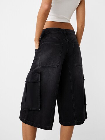 Bershka Wide leg Cargojeans in Zwart