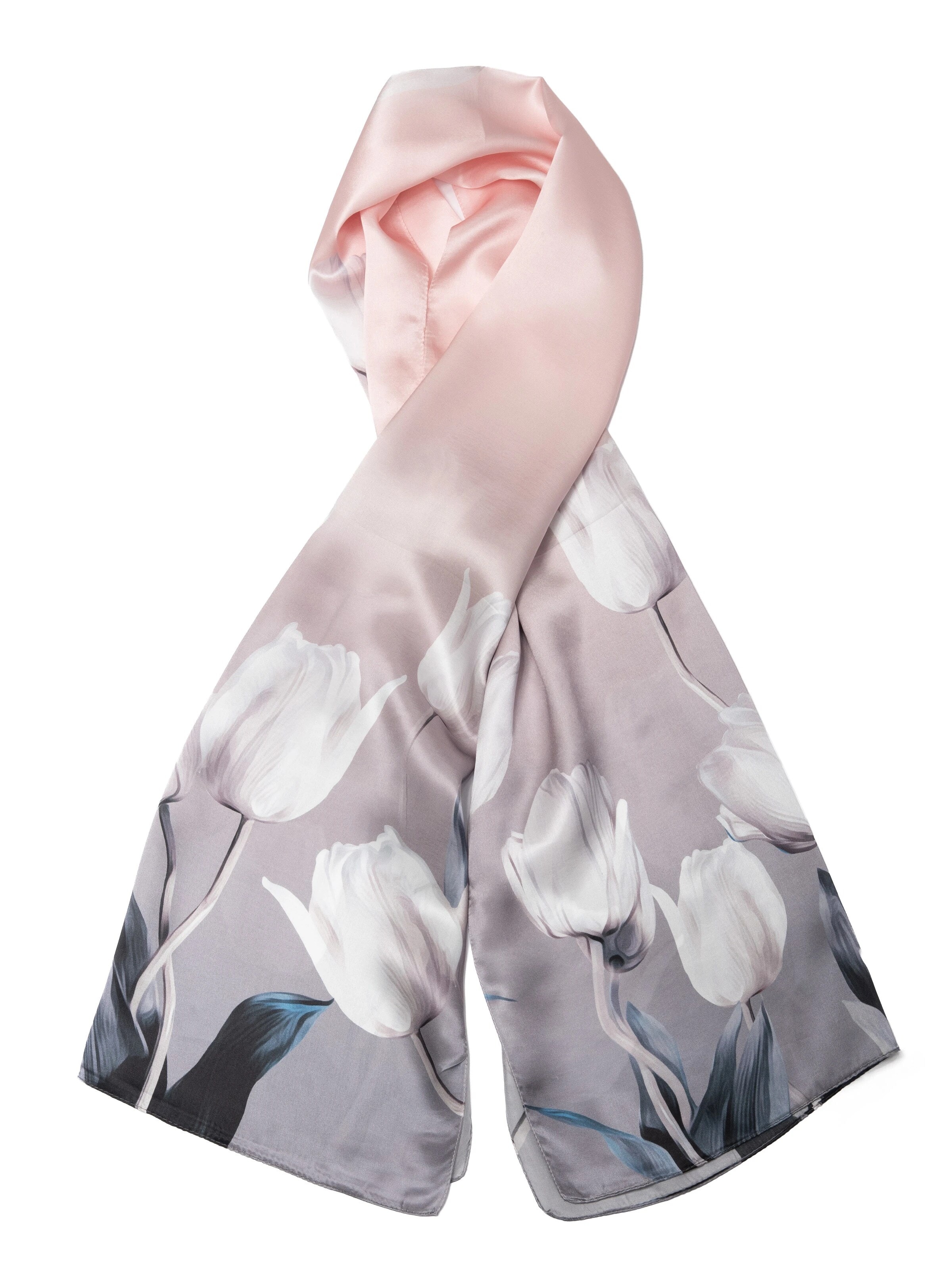 MayTree - Chal 'Seidenschal Tulpen rosa 55 x 175 cm' en rosa: frente