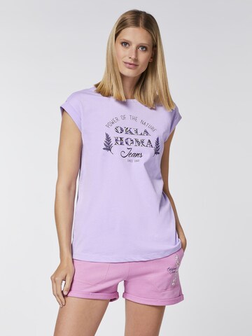 Oklahoma Jeans Top ' mit Statement-Print aus Jersey ' in Purple: front